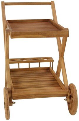 SONOMA SAGE HOME Brown Teakwood Indoor & Outdoor Rolling 2-Shelf Bar Cart