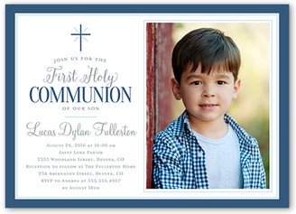 First Communion Invitations: Faithfully Framed Boy Communion Invitation, Blue, Standard Smooth Cardstock, Square