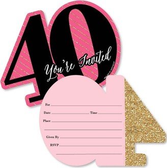 Big Dot of Happiness Chic 40th Birthday - Pink, Black and Gold - Shaped Fill-in Invites - Birthday Party Invitation Cards with Envelopes - Set of 12