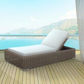 OUTSY Milo Brown 1-Piece Wicker Aluminum Frame Outdoor Chaise Lounge with Grey Sunbrella Cushions - 31.5W x 78.74D x 11.81H