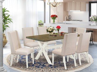 Dining Room Table Set - a Rectangular Table and Padded Parson Chairs - Cement and Linen White Finish-AB