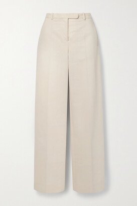 Banew Pleated Cotton And Wool-blend Straight-leg Pants - Neutrals