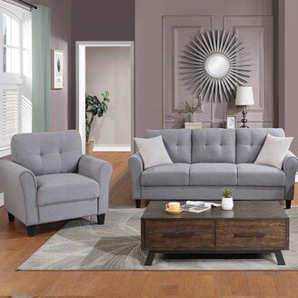 Sunmory 2-Piece Sofa Sets Linen Upholstered Modern Living Room Couch, 1+3 Seater Button Tufted Sofa with Wood Frame and Durable Legs