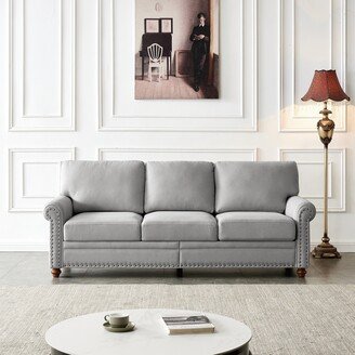 EDWINRAYLLC Linen Fabric Upholstery Sofa Removable Back Cushions Sofa with Removable Storage Sofa and Nailheads Round Arms