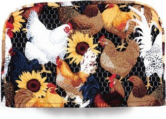 2 Slice Slot Roosters Chickens & Sunflowers On Black Barnyard Farm Reversible Toaster Kitchen Appliance Dust Cover Cozy She Who Sews 698