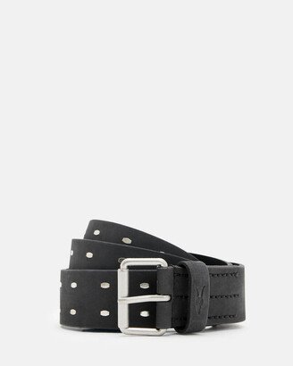 Flynn Studded Leather Belt - Black/dull Nickel