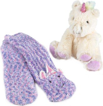 Unicorn Kid's Plush Toy and Slipper Socks Set Cream