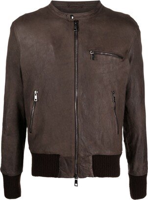 Leather Zip-Up Jacket-AA