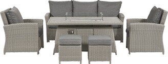 Pacific Lifestyle Barbados 3 Seater Rattan Lounge Set & Fire Pit Slate (Grey)