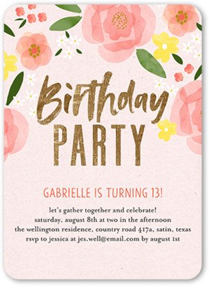 Sweet Sixteen Invitations: Floral Cheer Birthday Invitation, Pink, 5X7, Standard Smooth Cardstock, Rounded