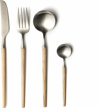 Emako Stainless Steel And Ash Wood 16-piece Cutlery Set