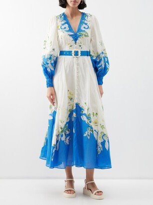 Rita Balloon-sleeve Embroidered Ramie Dress