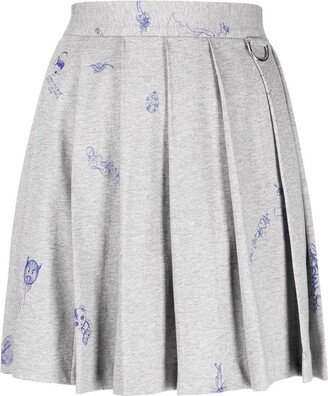 Graphic-Print Pleated Miniskirt