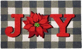 Northlight Gray and Red Poinsettia Joy Christmas Natural Coir Outdoor Doormat - 18