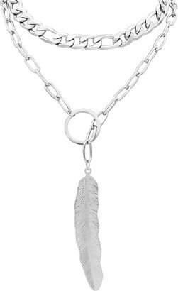 Mixed Chain Leaf Y Necklace silver