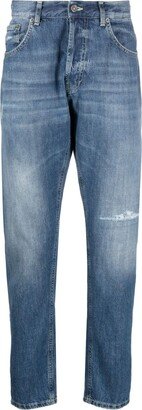 Distressed-Effect Mid-Rise Tapered Jeans