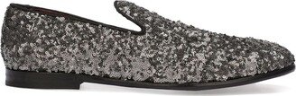 Sequin-Embellished Leather Slippers