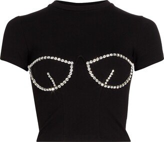 Cropped Crystal-Bustier T-Shirt