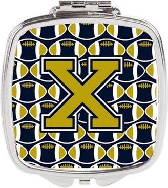 CJ1074-XSCM Letter X Football Blue & Gold Compact Mirror, 3 x 0.3 x 2.75 in.