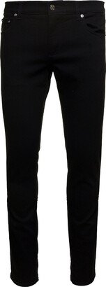 Black Skinny Jeans With Logo Plaque At The Back In Stretch Cotton Denim Man
