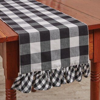 Park Designs Buffalo Check Ruffled Black and Cream Table Runner 13 x 54