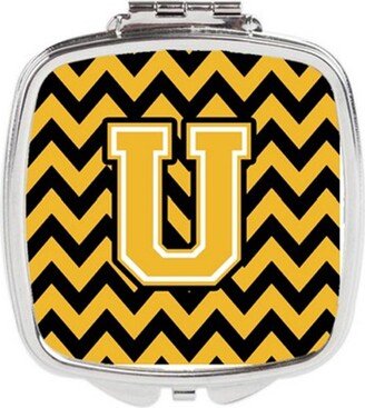 CJ1053-USCM Letter U Chevron Black & Gold Compact Mirror, 3 x 0.3 x 2.75 in.