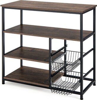 4-Tier Industrial Kitchen Baker's Rack with 2 Wire Baskets-Rustic Brown - 35.5 x 16 x 33.5