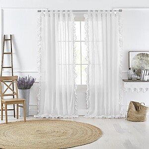 Bella Tab-Top Ruffle Sheer Window Curtain Panel, 52 x 95