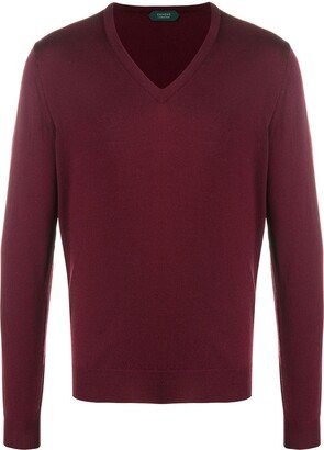 V-neck fine knit jumper-AE