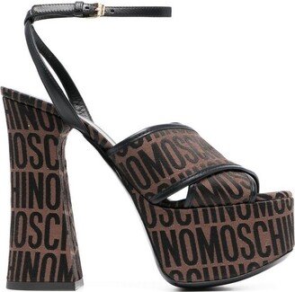 High Block Heel Logo Printed Platform Sandals