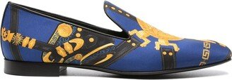 Medusa Saddle-print silk slippers