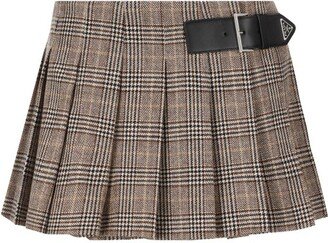 Houndstooth Patterned Pleated Mini Skirt