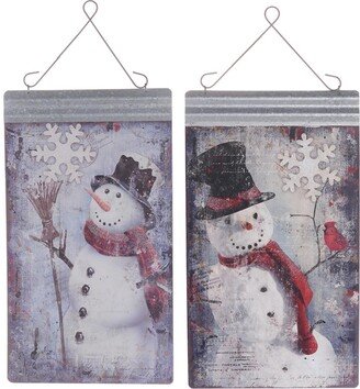 A & B Home 16.5 in L Rectangular Gray and White Metal/Paper Snowman Plaque