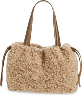 Embroidered Wool Blend Bouclé Tote