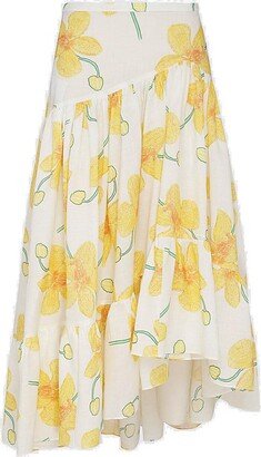 Floral Printed Asymmetrical Midi Skirt