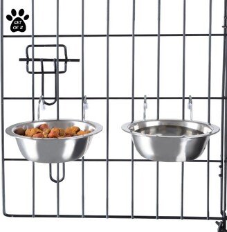 Set of 2 Stainless-Steel Dog Bowls - Cage, Kennel, and Crate Hanging Pet Bowls for Food and Water - 8oz Each and Dishwasher Safe