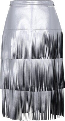 Faux Leather Fringe Skirt Midi Skirt Silver