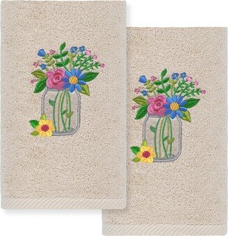 Linum Home Textiles Country Bouquet Embroidered Luxury 100% Turkish Cotton Hand Towels, Set of 2, 30