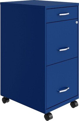 Space Solutions 18 Inch Wide Metal Mobile Organizer File Cabinet for Office Supplies and Hanging File Folders w/ Pencil Drawer & 3 File Drawers, Blue