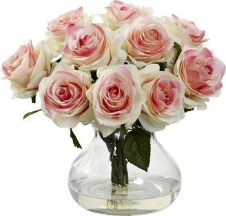 Pink Rose Artificial Arrangement with Vase