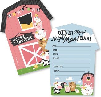 Big Dot of Happiness Girl Farm Animals - Shaped Fill-In Invitations Pink Barnyard Baby Shower or Birthday Party Invitation Cards with Envelopes 12 Ct