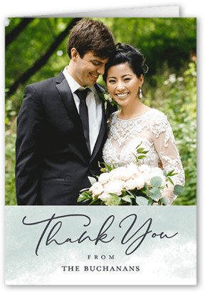 Wedding Thank You Cards: Watercolor Expression Thank You Card, Green, 3X5, Matte, Folded Smooth Cardstock