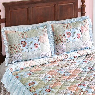 Collections Etc Floral Patchwork Triple Ruffle Diamond Quilted Pillow Sham