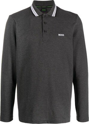 Long-Sleeve Cotton Polo Shirt-AG