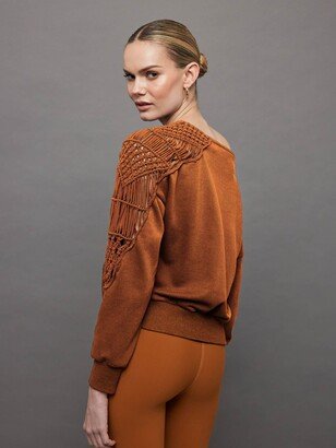 Macrame Shoulder Sweatshirt - Caramel Cafe