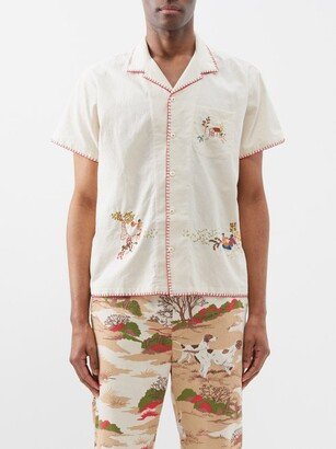 HARAGO Village Narrative Embroidered Linen Shirt