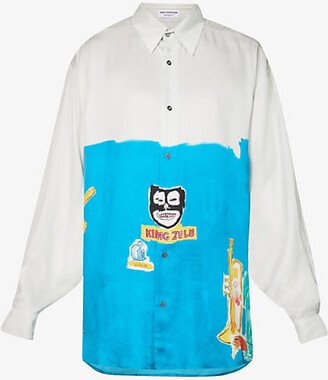 Honey Dijon Mens Blue x Basquiat Graphic-print Relaxed-fit Woven Shirt