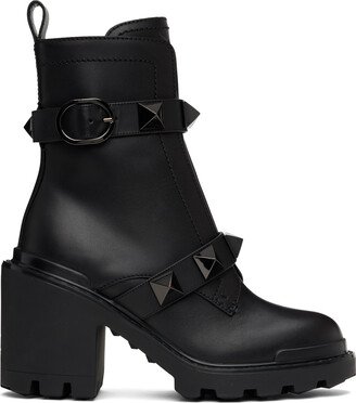 Black Roman Stud Ankle Boots