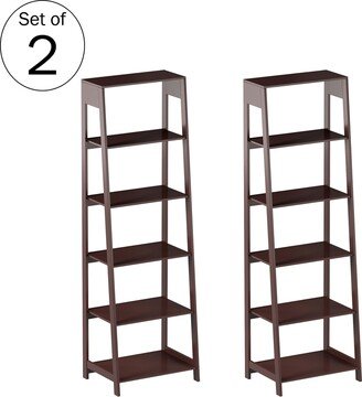 5-Tier Leaning Ladder Shelf Set of 2, Dark Brown