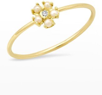 18k Diamond Flower Ring, Size 6.5